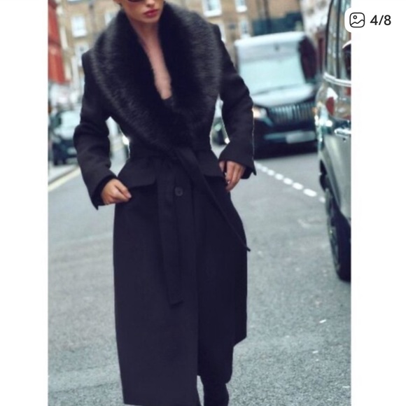 Zara NWT wool blend faux faur lapel collar coat black XS 9225/147 - Picture 1 of 8